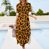 Button Neck Long Sleeve Shirt Dress