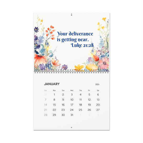Watercolor Flowers-Year's Text-Wall Calendars (2024)