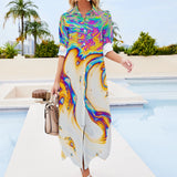 Button Neck Long Sleeve Shirt Dress