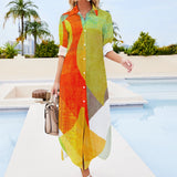 Button Neck Long Sleeve Shirt Dress