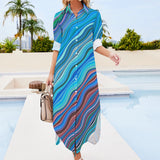 Button Neck Long Sleeve Shirt Dress