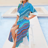 Button Neck Long Sleeve Shirt Dress