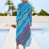 Button Neck Long Sleeve Shirt Dress