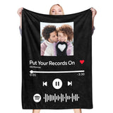 Scannable Music Code Photo Engraved Black Blanket with Package Gift