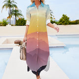 Button Neck Long Sleeve Shirt Dress