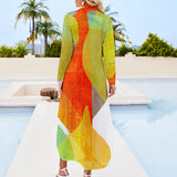 Button Neck Long Sleeve Shirt Dress