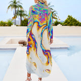 Button Neck Long Sleeve Shirt Dress