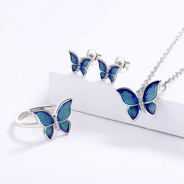 Micro-Enamel Blue Butterfly Wings Necklace